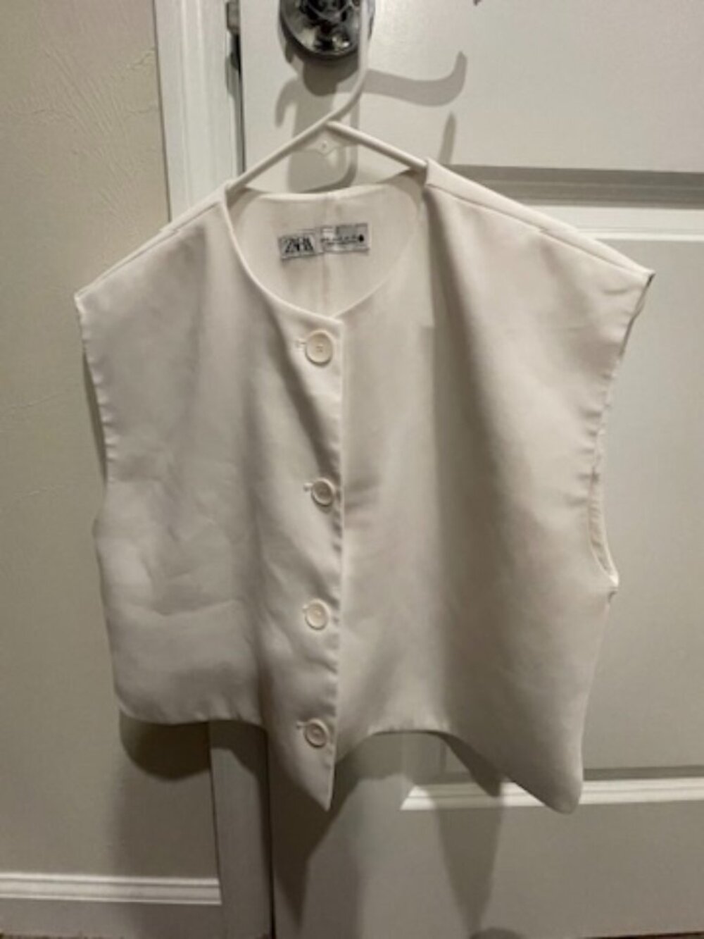Zara Womens White Sleeveless Button Front Vest Top Boxy